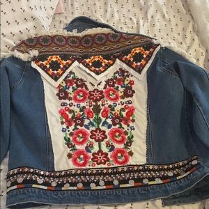 Embroidered Denim Jacket with Floral Design